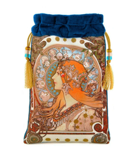 Load image into Gallery viewer, Alphonse Mucha Tarot Bag Astrologer Queen of Swords Drawstring Bag Dark Teal