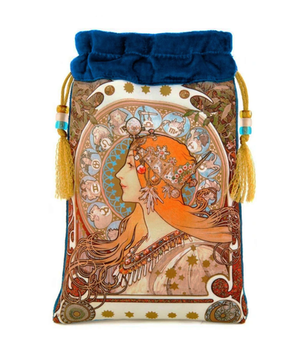 Alphonse Mucha Tarot Bag Astrologer Queen of Swords Drawstring Bag Dark Teal