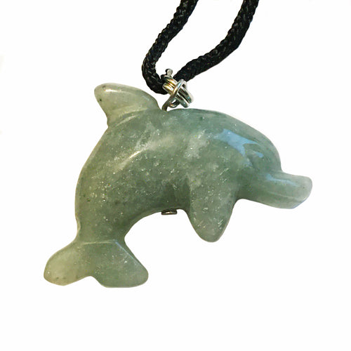 Aventurine Dolphin Pendant Necklace on Black Cord aka Dolphin Fetish