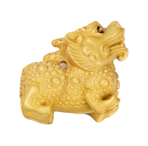 Dragon Boxwood Ojime Bead aka Foo Dog in Clear Stain