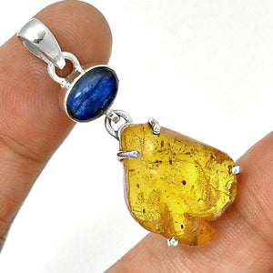 Baltic Amber and Blue Kyanite Pendant