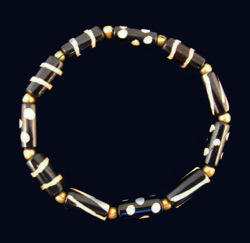 Batik Bone Beads Bracelet with Round Brass Beads - Small Size