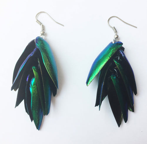 Green Beetle Wing Earrings - Surprisingly Lightweight