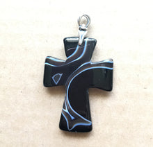 Load image into Gallery viewer, Black Onyx Cross with sterling silver Art Deco style torch bail