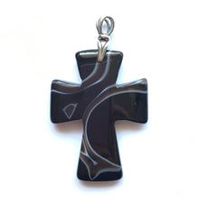 Load image into Gallery viewer, Black Onyx Cross with sterling silver Art Deco style torch bail