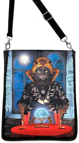 Black Cat Fortune Teller Large Shoulder Pouch