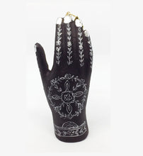 Load image into Gallery viewer, Black Hand with Henna Style White Mehndi Design and Silver Nails Ornament