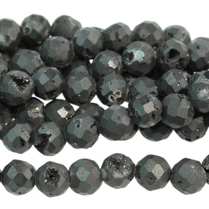 Black Agate 6mm Round Beads with Druzy