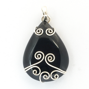 Black Onyx Pendant Celtic Wire Wrapped Pendant