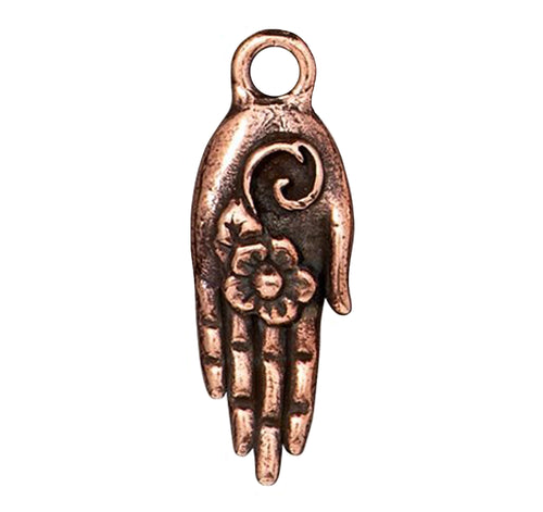 Blossom Hand copper charm with antique finish