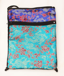 Tarot Deck Bag Aqua and Blue Brocade and Cotton Velvet