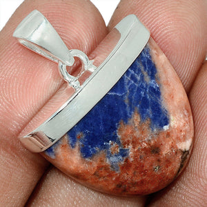 Orange and Blue Sunset Sodalite pendant in sterling silver cap