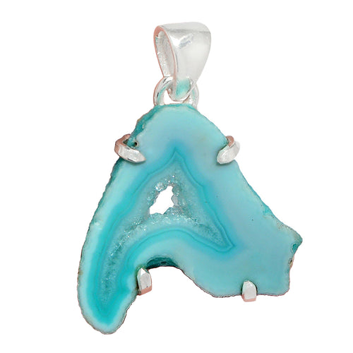Druzy Geode Pendant slice dyed aqua blue in 