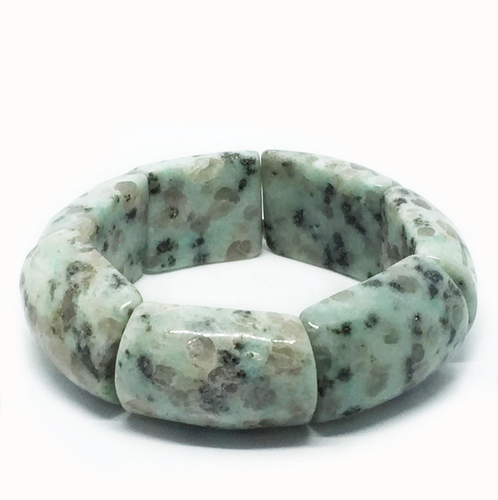 Blue Dalmatian Jasper Curved Chunky Bead Stretch Bracelet