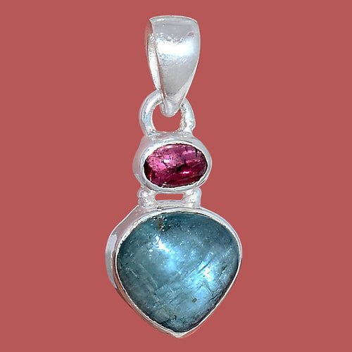 Aqua Blue Kyanite and Pink Tourmaline Pendant