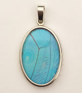 Blue Morpho Butterfly Wing Pendant in Medium Oval
