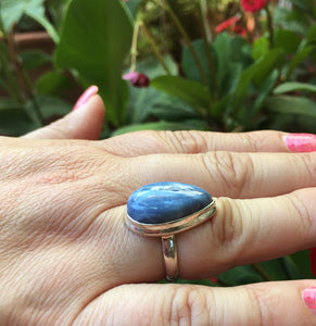 Blue Owyhee Opal Ring size 6.5 in Teardrop Shape