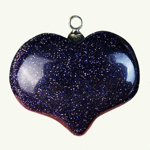 Blue Goldstone Puffy Heart Pendant