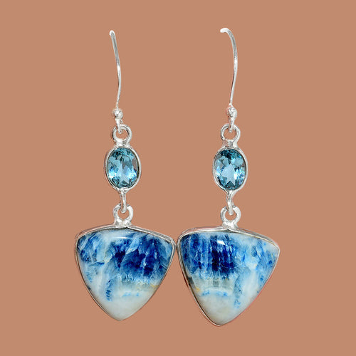 Blue Scheelite Earrings with Blue Topaz Triangle Shape