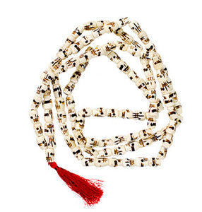 Skull Buddhist Prayer Beads 52 inch Water Buffalo Bone Skulls with Burgundy Red Silk Tassel