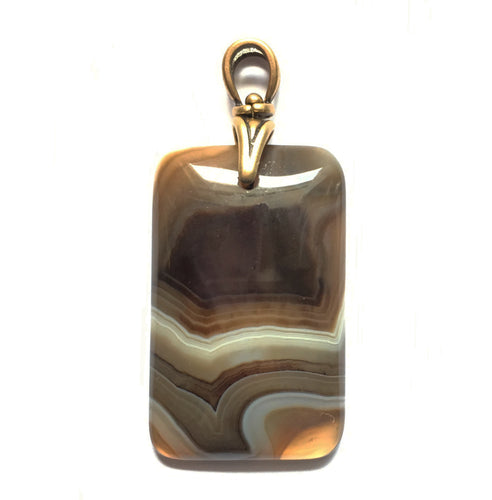 Botswana Agate Pendant with Reproduction Art Deco Brass Torch Bail