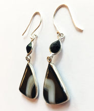 Load image into Gallery viewer, Black Botswana Agate Earrings with Faceted Black Onyx