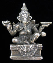 Load image into Gallery viewer, Ganesh Seated with Four Arms Silver Plated Brass Little Figurine