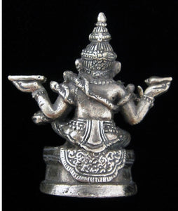Ganesh Seated with Four Arms Silver Plated Brass Little Figurine