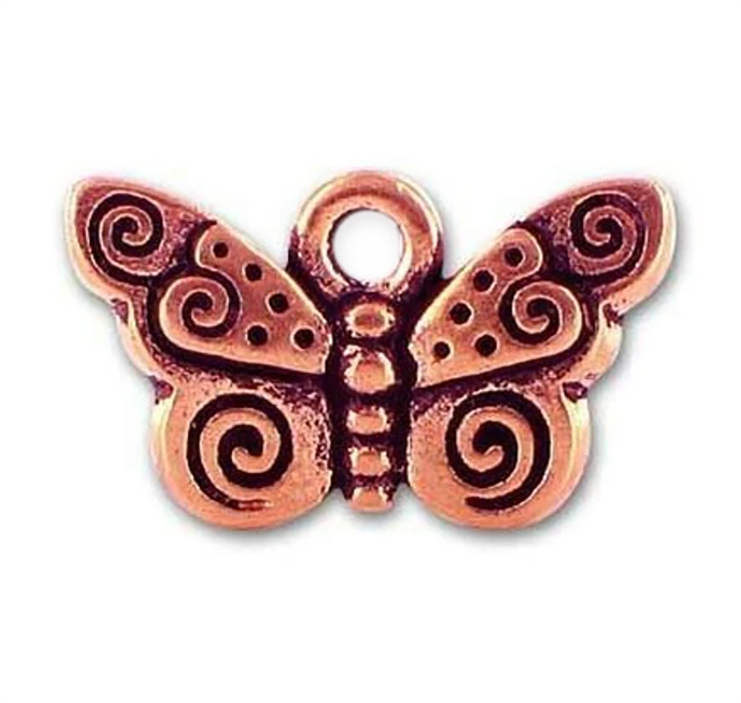 Butterfly Charm with Spiral Wings by TierraCast in Antique Copper