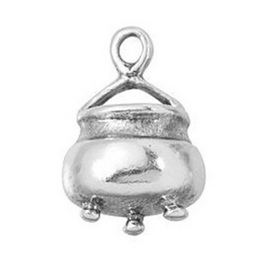 Halloween Witch's Cauldron Charm of Antique Sterling Silver - Flat Back