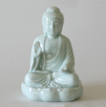 Load image into Gallery viewer, Sitting Buddha Statue in Fearlessness Mudra Pose with Celadon Glaze