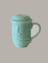 Load image into Gallery viewer, Celadon Green Glazed Porcelain Reclining Quan Yin Mug with Lotus Lid