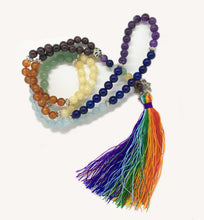 Load image into Gallery viewer, Chakra Meditation Beads - 8mm 108 Bead Mala with Rainbow Tassel and Lotus Charm