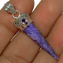 Load image into Gallery viewer, Charoite Pendant Point with Amethyst