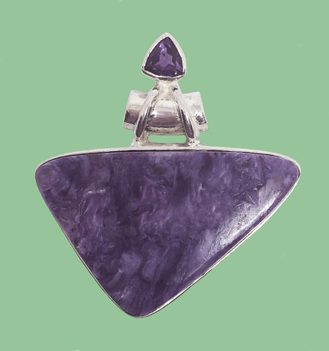 Charoite Pendant in with Amethyst Accent on Tube Bail