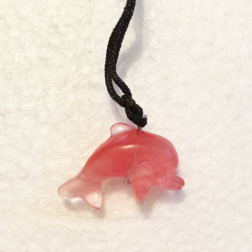Cherry Volcano Quartz Dolphin Pendant Necklace on Black Cord aka Dolphin Fetish