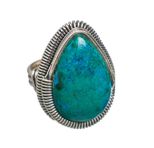 Chrysocolla Ring Industrial design sterling silver size 7-3/4