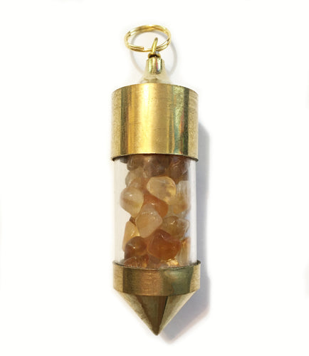 Gold plated Capped Bottle Pendant filled with Citrine Chips