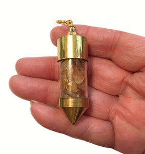 Gold plated Capped Bottle Pendant filled with Citrine Chips