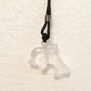 Clear Quartz Dolphin Pendant Necklace on Black Cord aka Dolphin Fetish