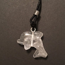 Load image into Gallery viewer, Clear Quartz Dolphin Pendant Necklace on Black Cord aka Dolphin Fetish
