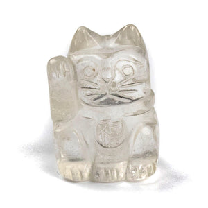 Lucky Cat or Maneki-Neko or Beckoning Cat Clear Quartz Crystal Figurine 1 inch high