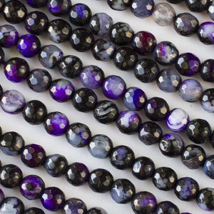 Cracked Agate Beads 6mm Faceted Rounds in a Violet Purple and Black Mix