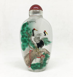 Red Crested Cranes on Branch Glass Snuff Bottle Ornament