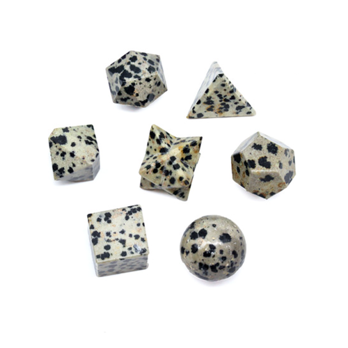Dalmatian Stone 7 Piece Platonic Solids Sacred Geometry
