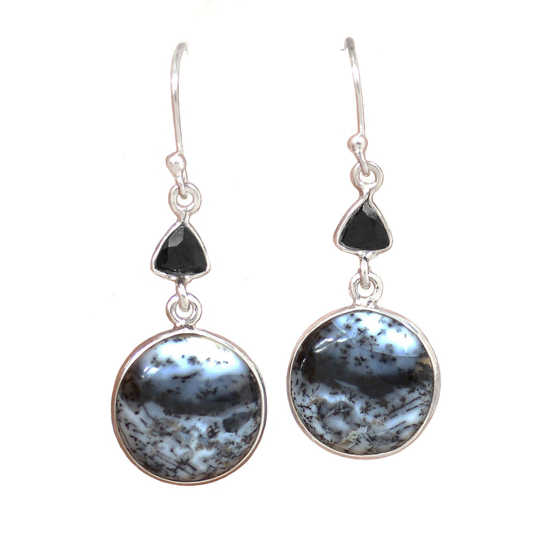 Dendrite Agate Earrings with Onyx Accents