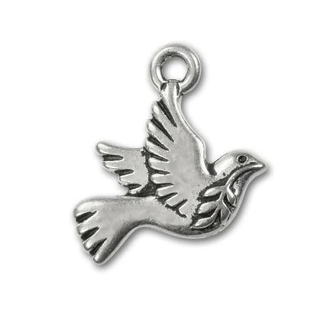 Dove Silver Plated Pewter Charm with Antique Finish
