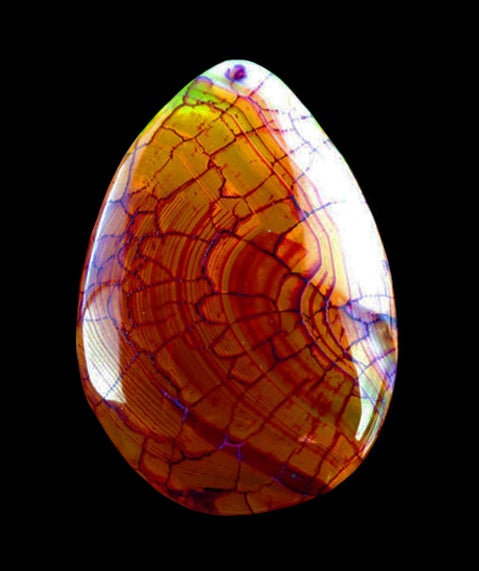 Dragon Veins Agate Focal Bead in Yellow and Purple Pear Shape