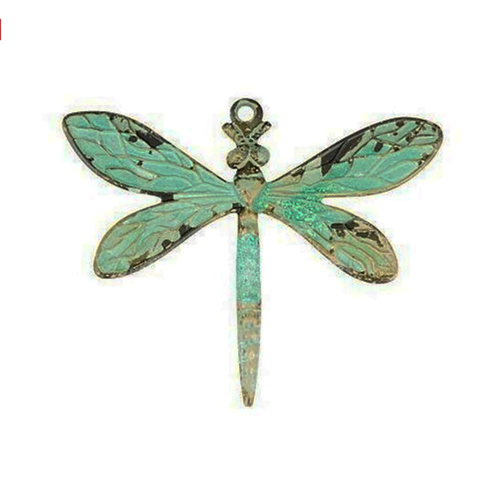 Dragonfly Charm Oxidized Green Brass