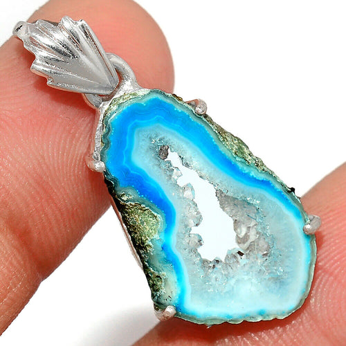 Druzy Geode Pendant slice dyed blue